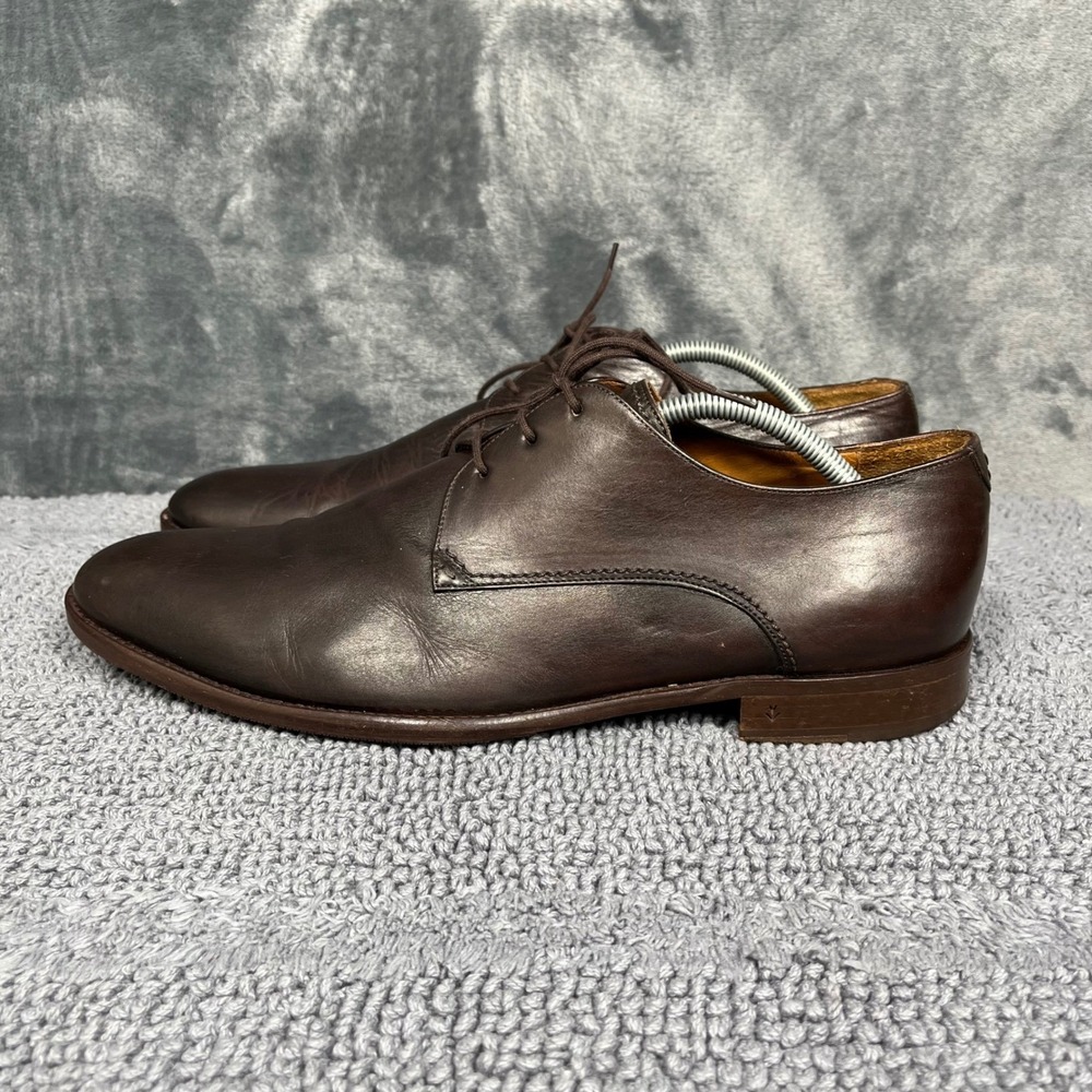 John Varvatos Mens Brown Leather Plain Toe Derby Shoes Hand Made in Italy 11.5